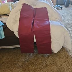 Burgundy 100% Leather Pants