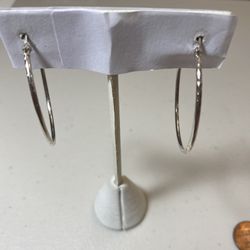 Hoop Earring 925 Fine Silver With Diamond Cut. New