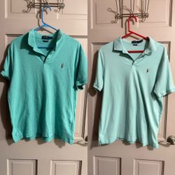 Polo Ralph Lauren Men’s Polo Shirts (2) Sz. L Light Green Blue Soft Classic Fit