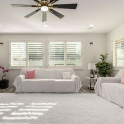 Fabric White 3 Seater Set Of 2  (used) 