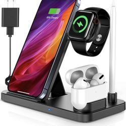 Wireless Charging Stand, 4 in 1 Fast Portable Magnetic Charger Station for iPhone 15, 14,13,12,11/Pro/Max/Plus, X,XR, XS/Max,SE, Compatible with AirPo