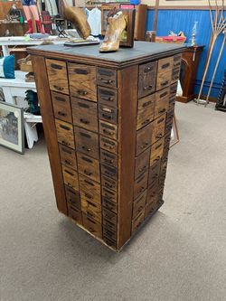 Vintage Wooden Rotating Hardware Cabinet