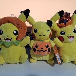 "Pokémon Halloween Pikachu Plush Bundle (Set of 3) Jazwares NWT 8 inch Collection"