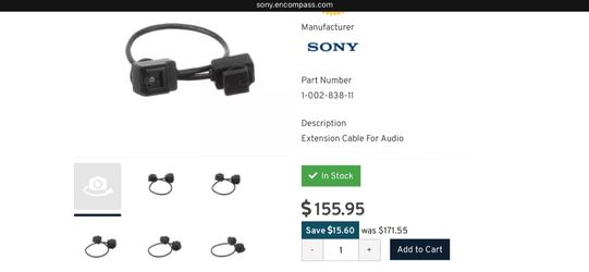 Sony 1-002-838-11 Extension Cable for Audio