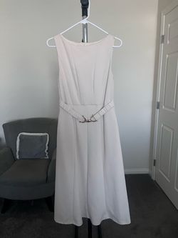 Zesica Sleeveless Belted Midi Dress Side Pockets Cream Size M