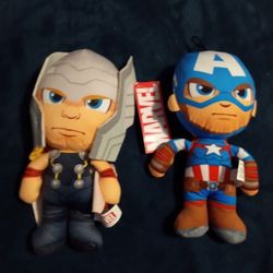 Marvel Thor And Captain America Stuffed Dolls 9"