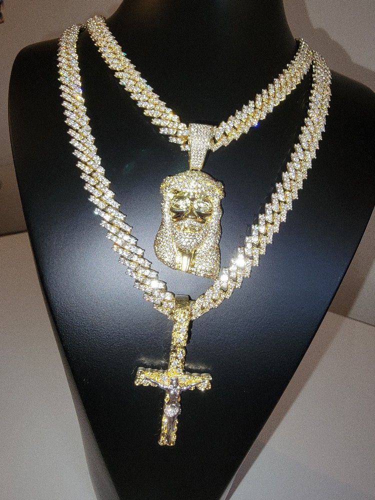 Chain Full Ice Out 9MM With Pendant 14k Gold Plated Doesn't Loses Color