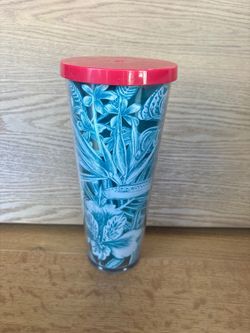 24 oz insulated blue floral tumbler (red straw also avail- not pictured)