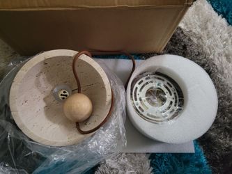 )
7.1" Wabi Sabi Pendant Light, Yellow Travertine Pendant Light Fixture
Natural Stone & Wood Hanging Lamp