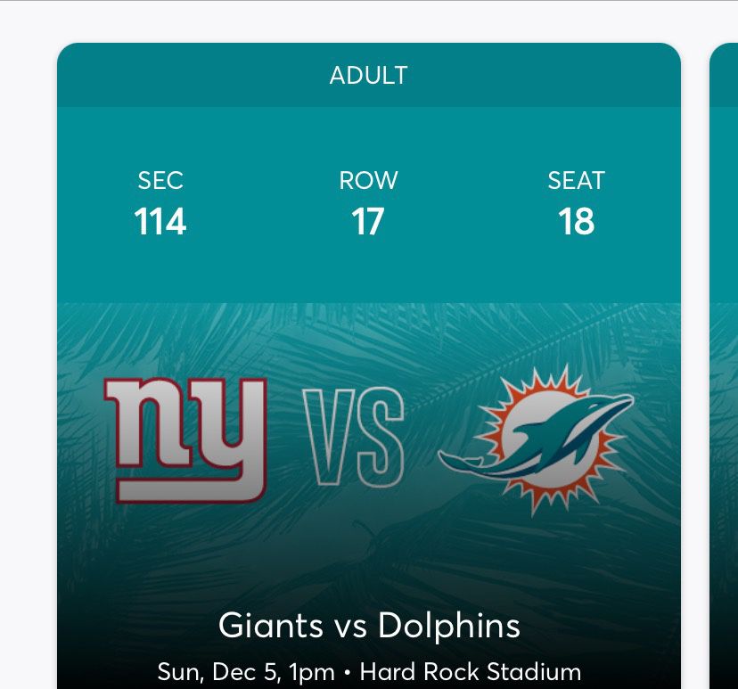 Miami Dolphins VS  Giants Tickets 
