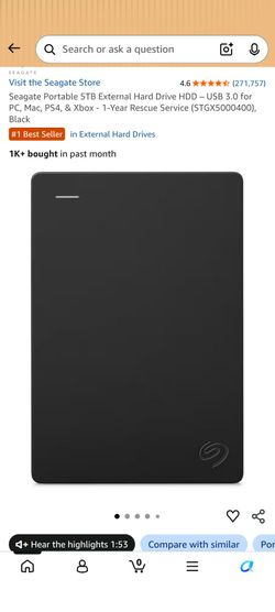 Seagate 5tb External Hard Drive for Xbox, PC andMac