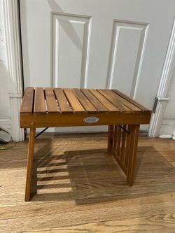 Outdoor Folding Side Table Patio Wood End Table w/ Slatted Tabletop