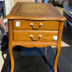 Antique end table with gold leather inlay - Price Reduced