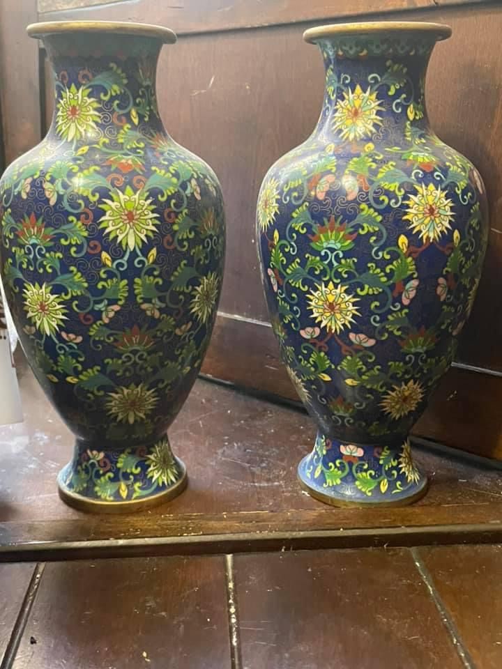 Pair of cloisonné enamel vases Chinese