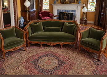 Large & Substantial Carved French Louis XV Antique 3-Piece Salon Set
