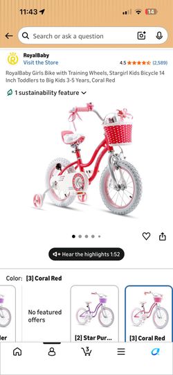 RoyalBaby Girls Bike with Training Wheels, Stargirl Kids Bicycle 14 Inch