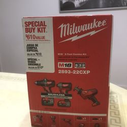 Milwaukee 2893-22cxp , M18 .Combo 3 Tools New 