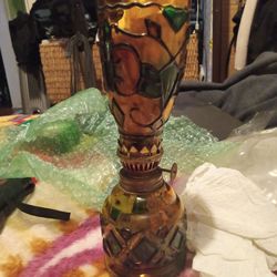 Vintage oil lamp hand painted