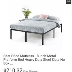 Mattress 18 Inch Metal Platform Bed Heavy Duty Steel Slats