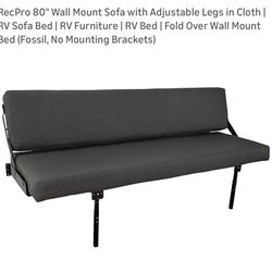 RecPro 80" Wall Mount Sofa with Adjustable Legs in Cloth | RV Sofa Bed | RV Furniture | RV Bed | Fold Over Wall Mount Bed (Fossil, No Mounting Bracket