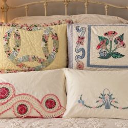 Vintage Curated Lot 4 Handmade Quilt Embroidery Pillowcases Crochet Cottagecore Handmade Heirloom Bed Bedding Set Granny Cottage Charming Mix See 