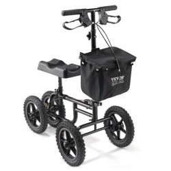 Folding Knee Scooter, Carbon Steel Steerable Knee Walker with Height-Adjustable Handlebar & Knee Pad, 12" (30.5 cm) All-Terrain Wheel, Dual Brakes, Le