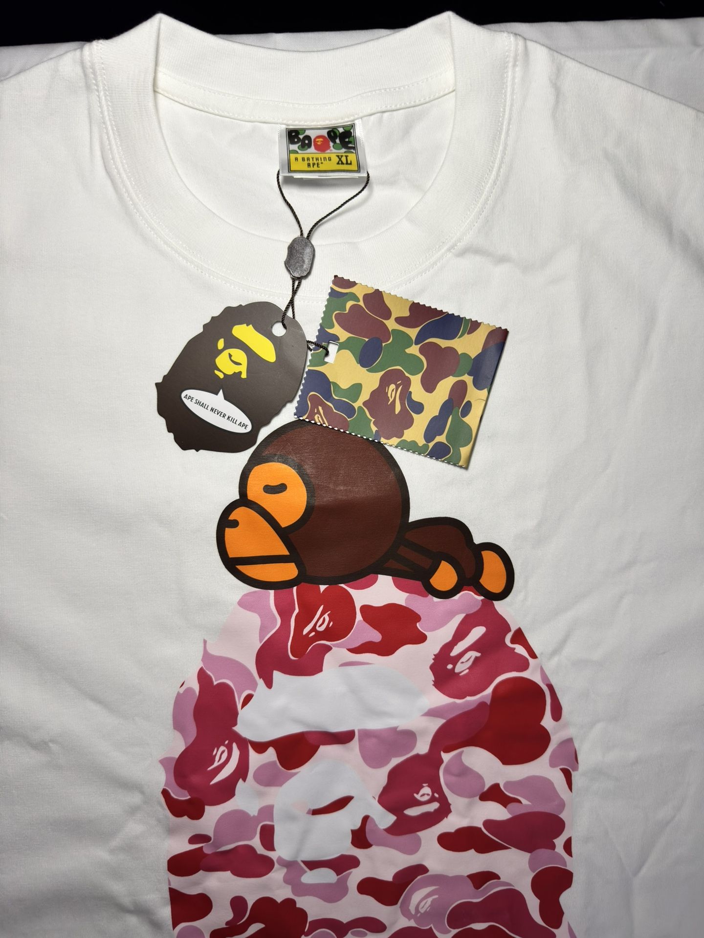 White Bape T-Shirt With Red Camo Bathing Ape And Milo