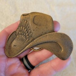 Vintage 1981 Brass "Cowboy Hat" Indiana Metal Craft Belt Buckle