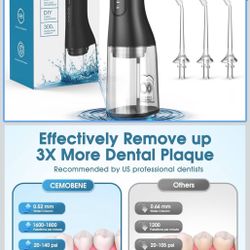Water Flosser, Rechargeable 300ML IPX7 Waterproof Cordless Portable Oral Irrigator with 4 Modes & 6 Replaceable Jet Tips-Professional Flossing Cleaner
