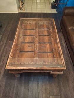 Rustic Wood and Glass Coffee Table