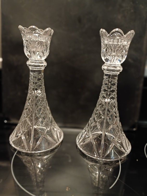 Pair of Antique Cut Crystal Candlestick Holders