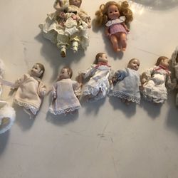 Lot of mostly vintage dolls. Babies are porcelain hand-painted.