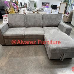 Corduroy Sectional Sleeper Sofa pull out bed with storage