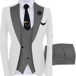 Men's 3 Pc Elegant One Button Slim Fit Jacket Tuxedo Suit