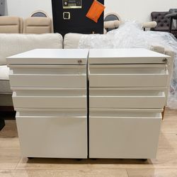 Set of 2/3 Drawer File Cabinets with Lock,Under Desk Rolling Small Filing Cabinet for Home Office Storage, Mobile Steel Cabinets with Wheels, White