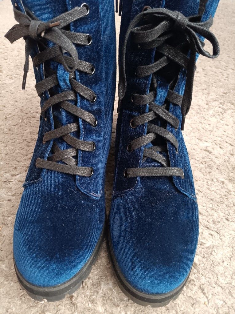 Blue Velvet Aldo Combat Boots (New) Size 8.5