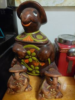 1960's Turtle Cookie Jar And Salt &pepper Shakers