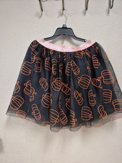 Black Tulle Skirt with Pumpkin Print
