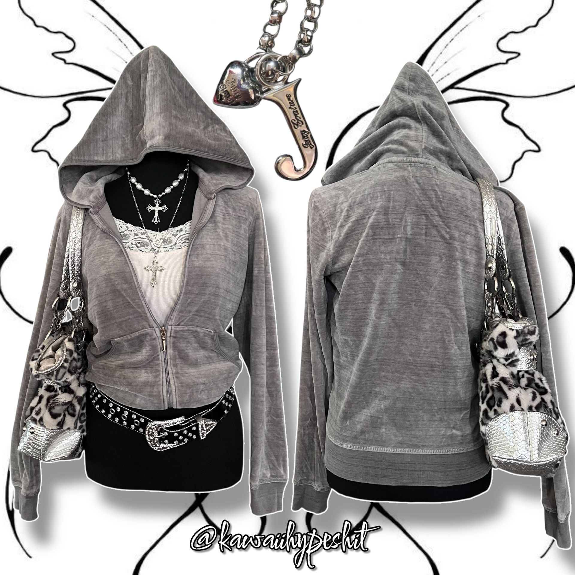 Vintage Y2K Juicy Couture Velour Tracksuit Zip-Up Jacket Hoodie "Grey/Gray"