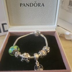 AUTHENTIC PANDORA 2 Tone 14k. 925 BRACELET WITH  2 Tone 14k. 925 Charms!!