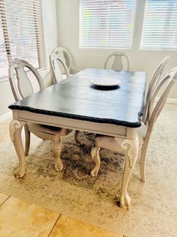 Stunning Refinished Dining Table Set (Includes Leaf + 2 Armchairs)