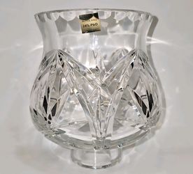 Vtg Leaded Crystal Cut Chimney Hurricane Lamp Shade Globe 6.5"Tall 2 1/4" Base