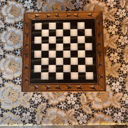 Wooden Vintage Chessboard With Ceramic And Marble Pieces