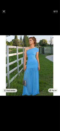 NWOT MEDIUM , Light Blue One-Shoulder Ruched Maxi Dress MSRP $60 ,only $35