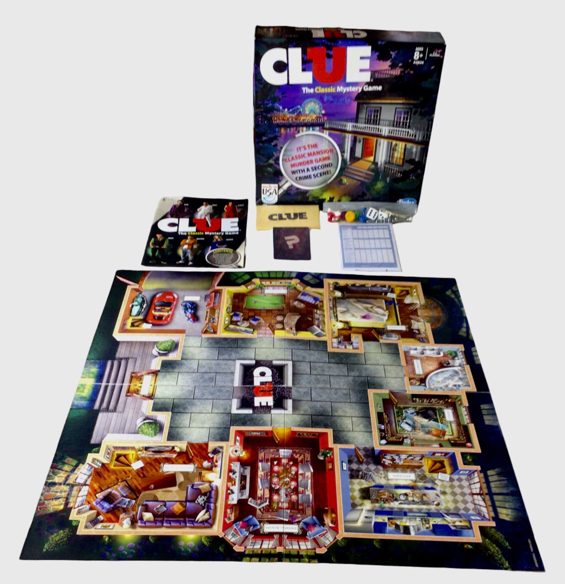 CLUE The Classic Mystery Board Game 2-Sided Mansion Murder with 2nd Crime Scene