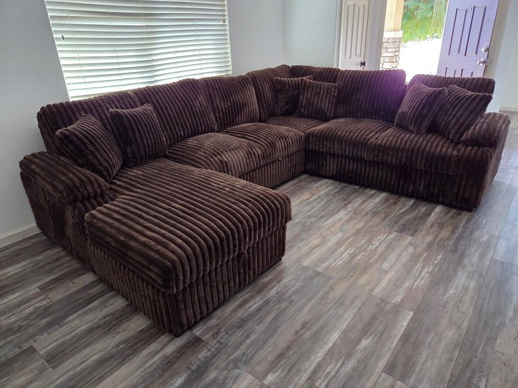 Brand NeW Sectional Pull Out Bed Storage Chaise Brown Corduroy $1399