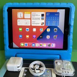 Apple IPad Air 2 (9.7” Retina / Touch ID / iOS 15) 16GB / 32GB / 64GB with kids case, glass & Accessories (Youtube / zoom / Roblox etc supported) 