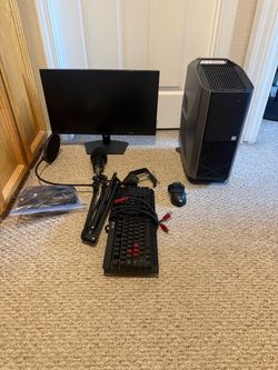 Gaming PC Desktop Setup with Monitor and Accessories