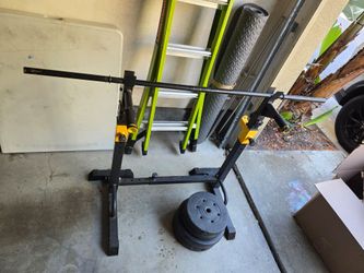 Weight rack, weight bar and 80 lbs of weight