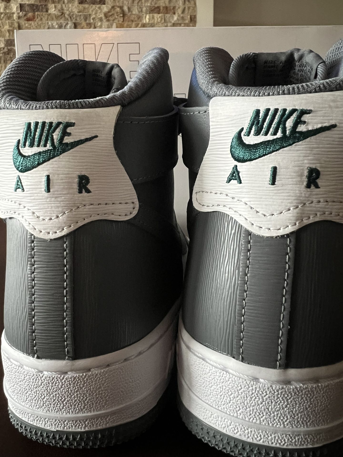 Nike Air Force 1 High By You Custom Men’s 7.5 Gray White Green Heel Logo New